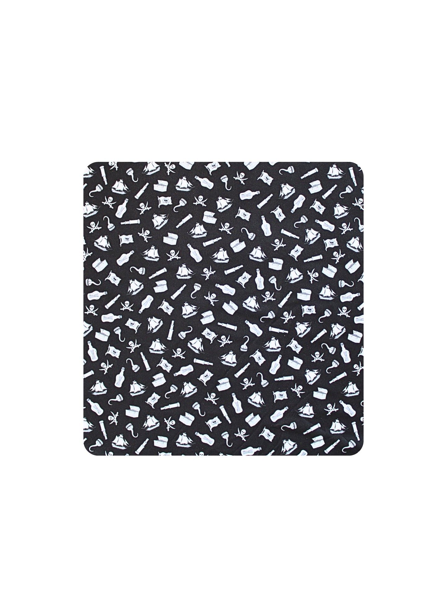 Pirate Polo fabric swatch in black with white skull-and-crossbones pirate icons on Tampa Home & Garden Store