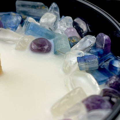 Pisces Zodiac Crystal Candle with Kyanite, Amethyst, and Crystal Quartz | Coconut-Soy Wax Candle, 9oz - Tampa Home & Garden Store