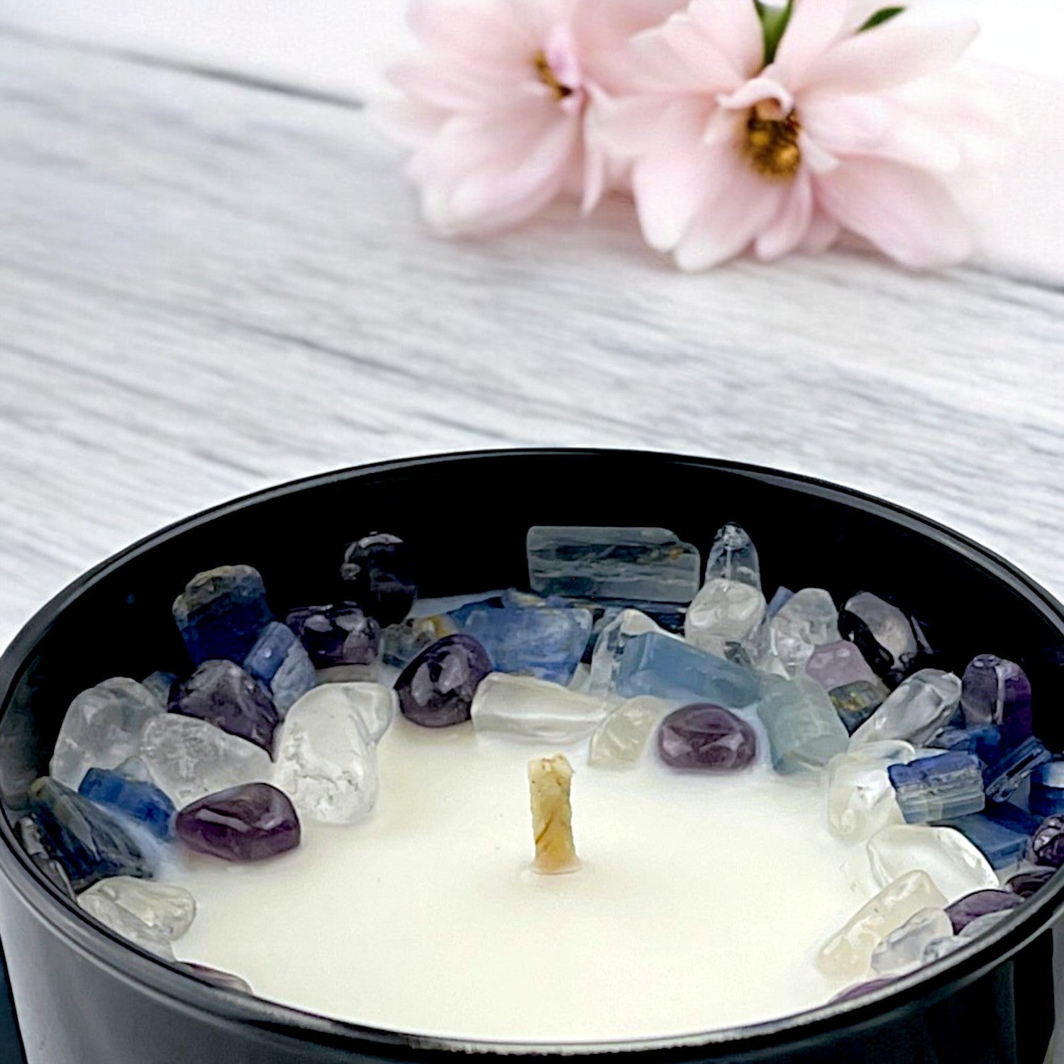 Pisces Zodiac Crystal Candle with Kyanite, Amethyst, and Crystal Quartz | Coconut-Soy Wax Candle, 9oz - Tampa Home & Garden Store