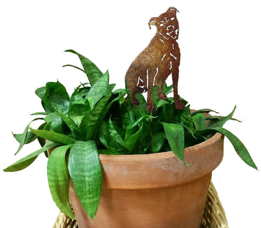 Pit Bull Plant Stake style 1 rusted metal dog silhouette in pot with plant Rustica Ornamentals on Tampa Home & Garden Store