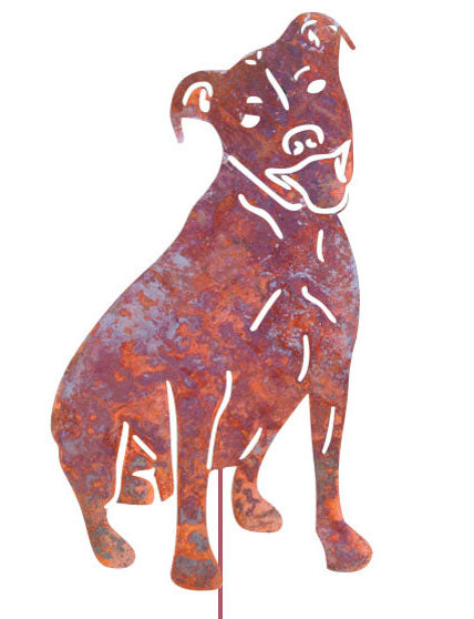 Pit Bull garden statue Rustica Ornamentals terrier lawn ornament in rusted metal silhouette on Tampa Home & Garden Store