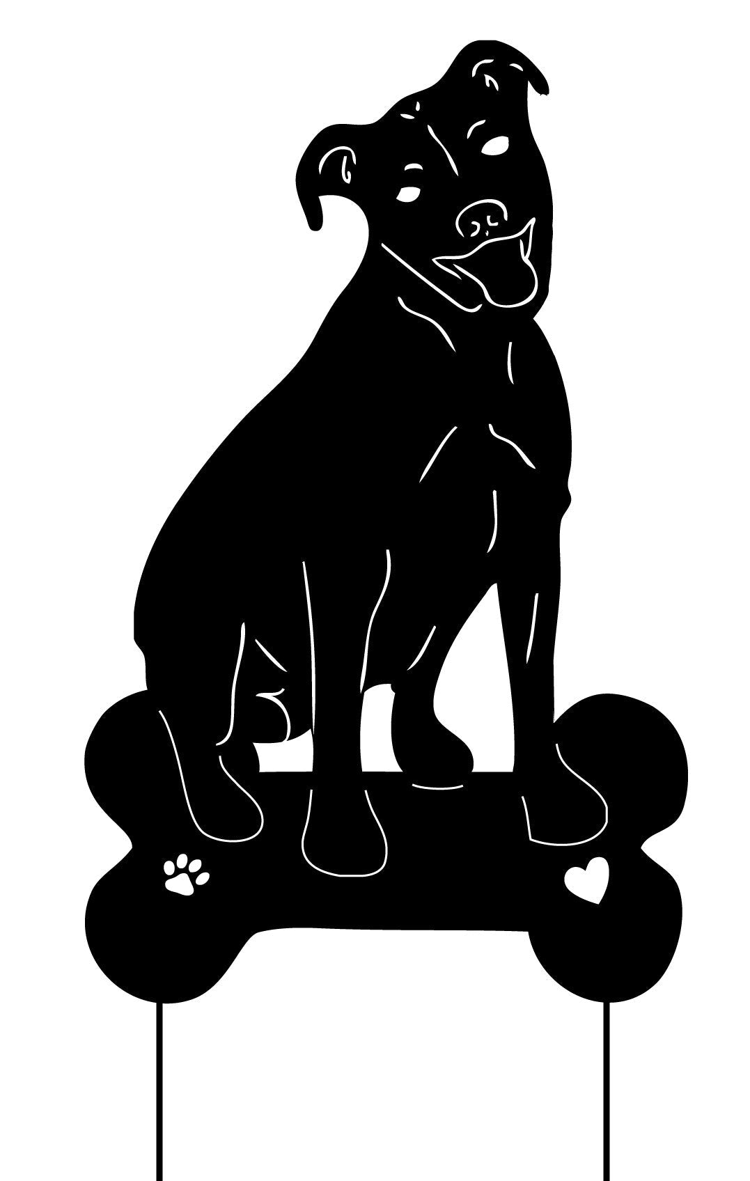 Pit Bull garden statue silhouette in black with bone base by Rustica Ornamentals on Tampa Home & Garden Store