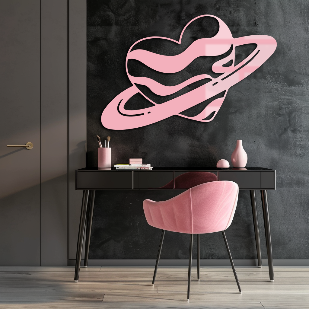 Planet Heart Silhouette Metal Wall Art – Cosmic Love Design - KAFGP043 - Tampa Home & Garden Store