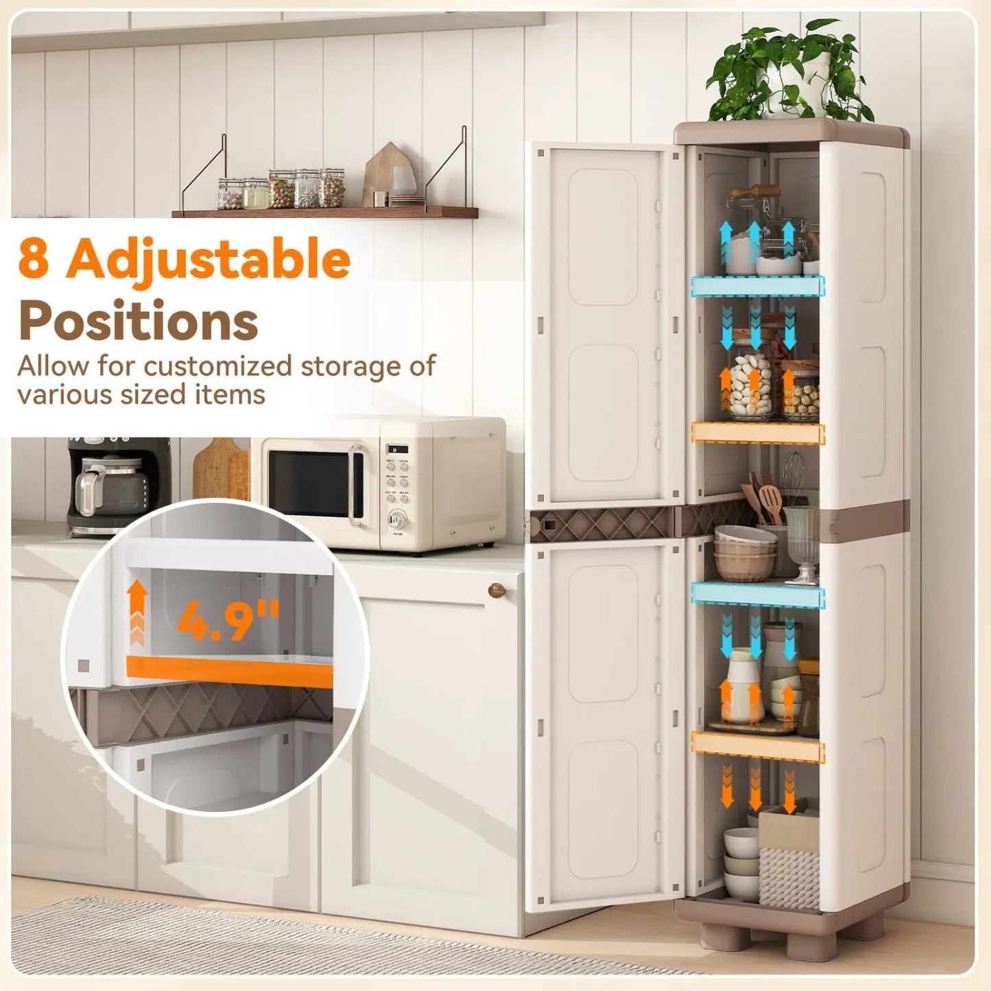Plastic Kitchen Pantry With 4 Adjustable Shelves