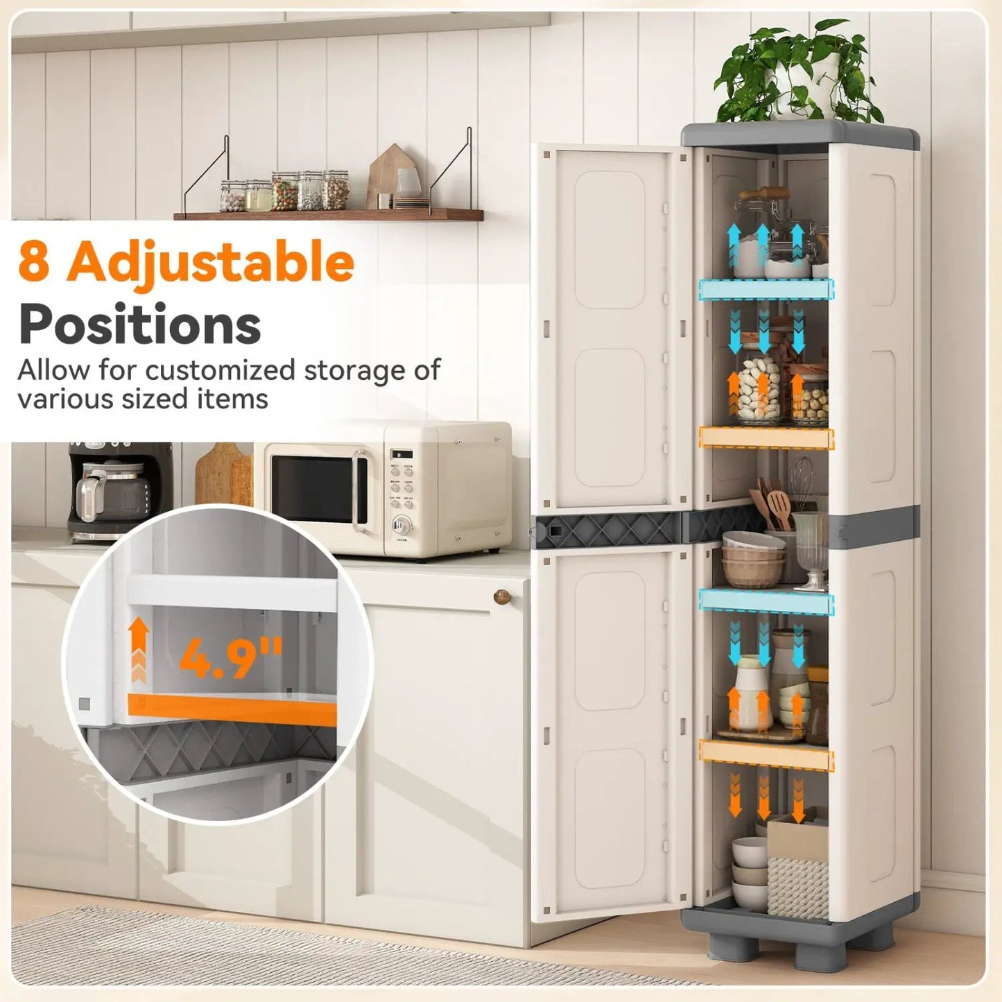 Plastic Kitchen Pantry With 4 Adjustable Shelves