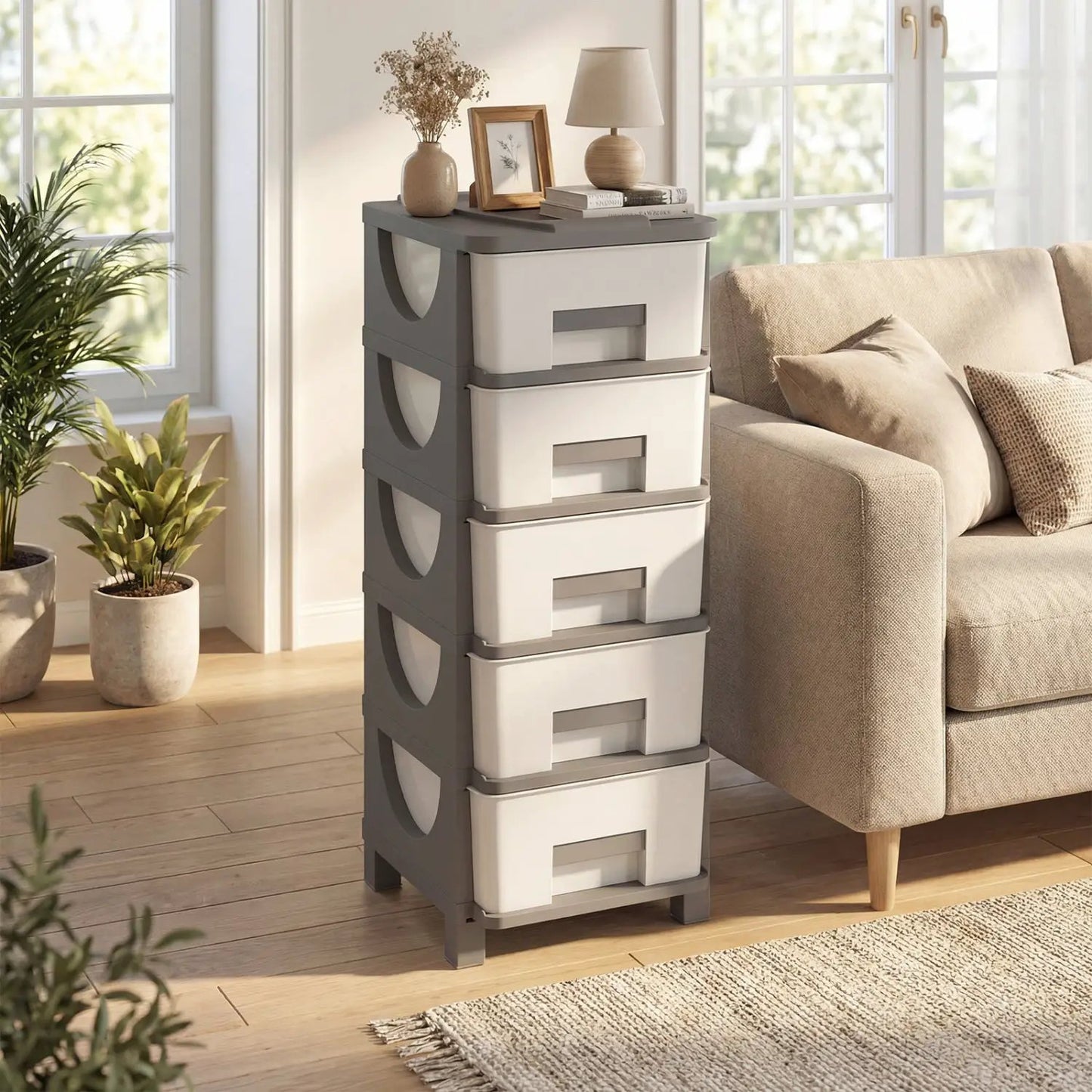 Plastic Storage Organizer with Handles and Drawer
