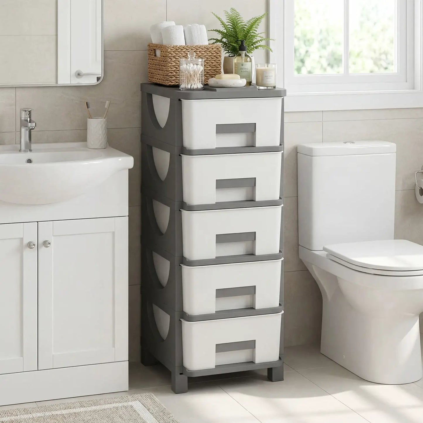 Plastic Storage Organizer with Handles and Drawer