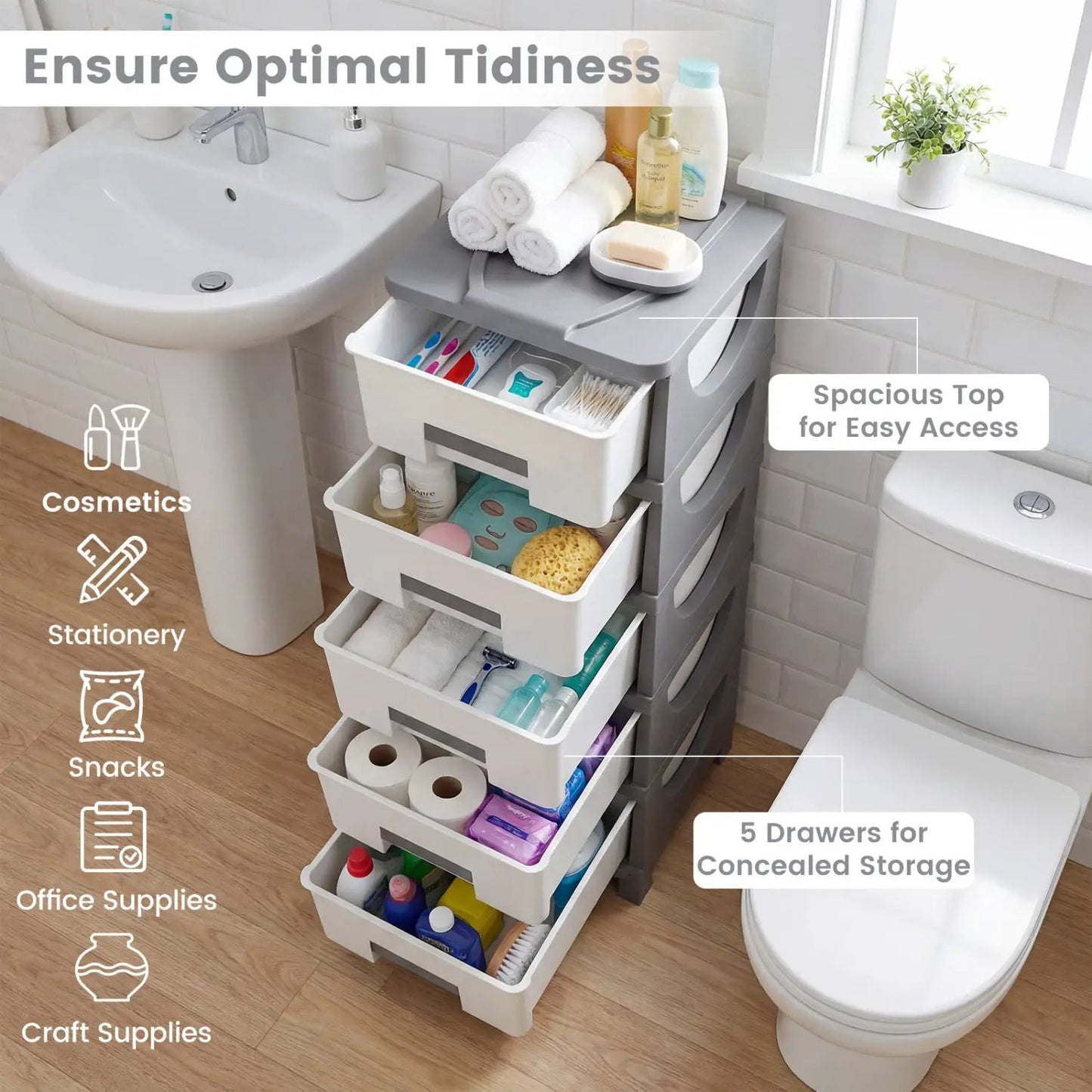 Plastic Storage Organizer with Handles and Drawer