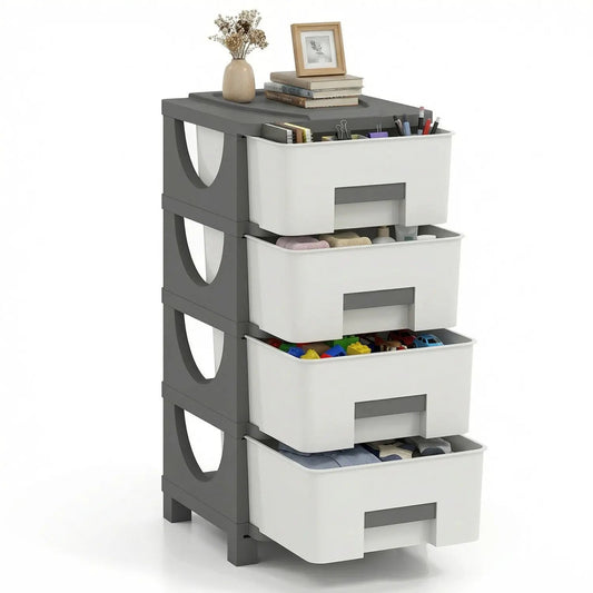 Plastic storage organizer with five white drawers in a grey frame DirectDeals dresser table on Tampa Home & Garden Store