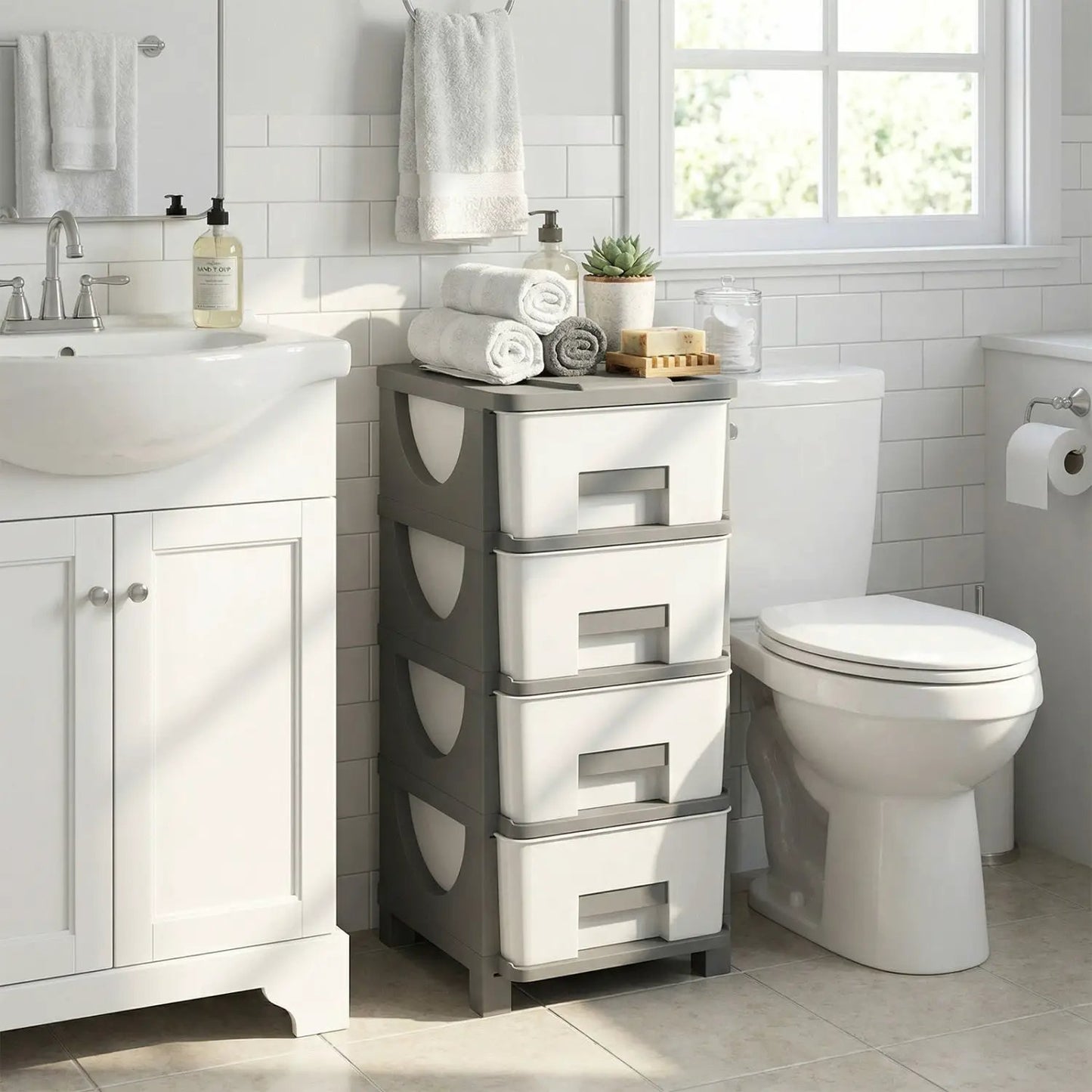 Plastic Storage Organizer with Compact Side Table