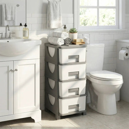 Plastic Storage Organizer with Compact Side Table
