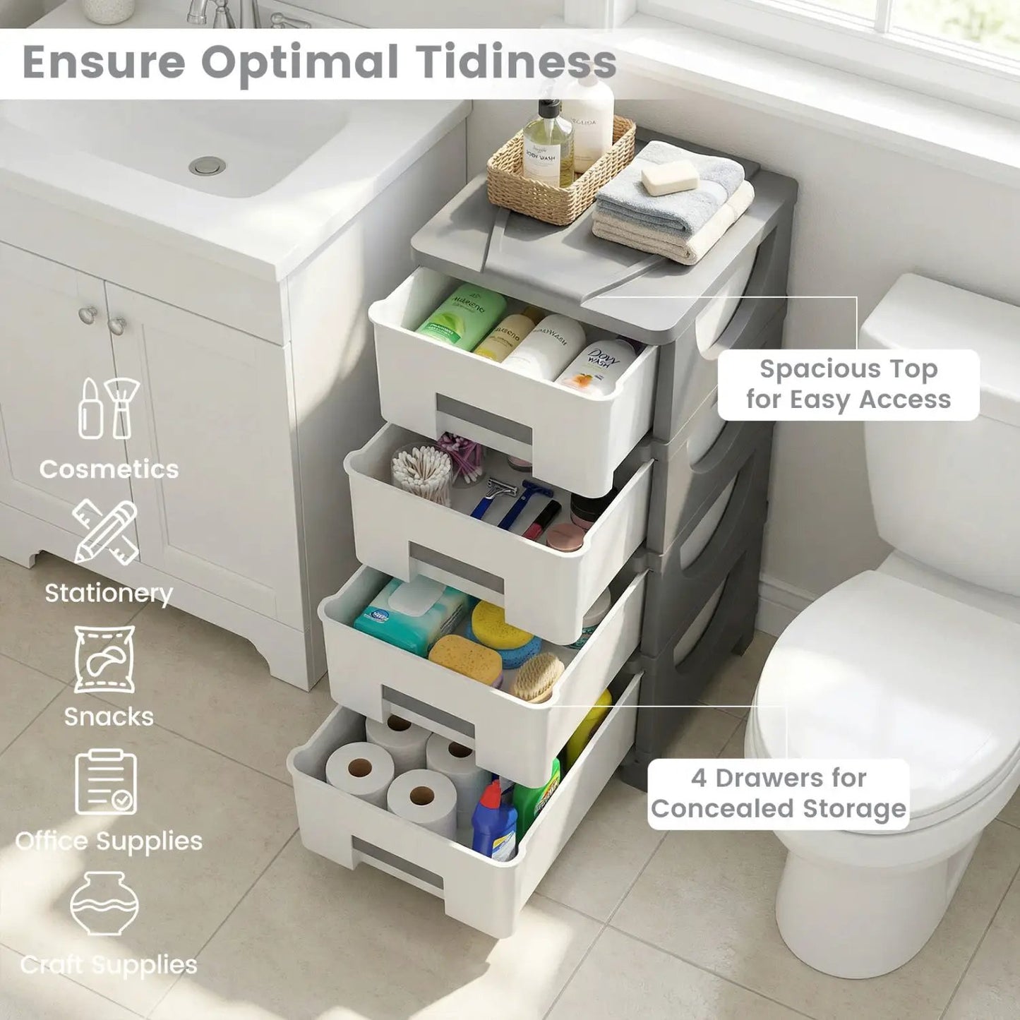 Plastic Storage Organizer with Compact Side Table