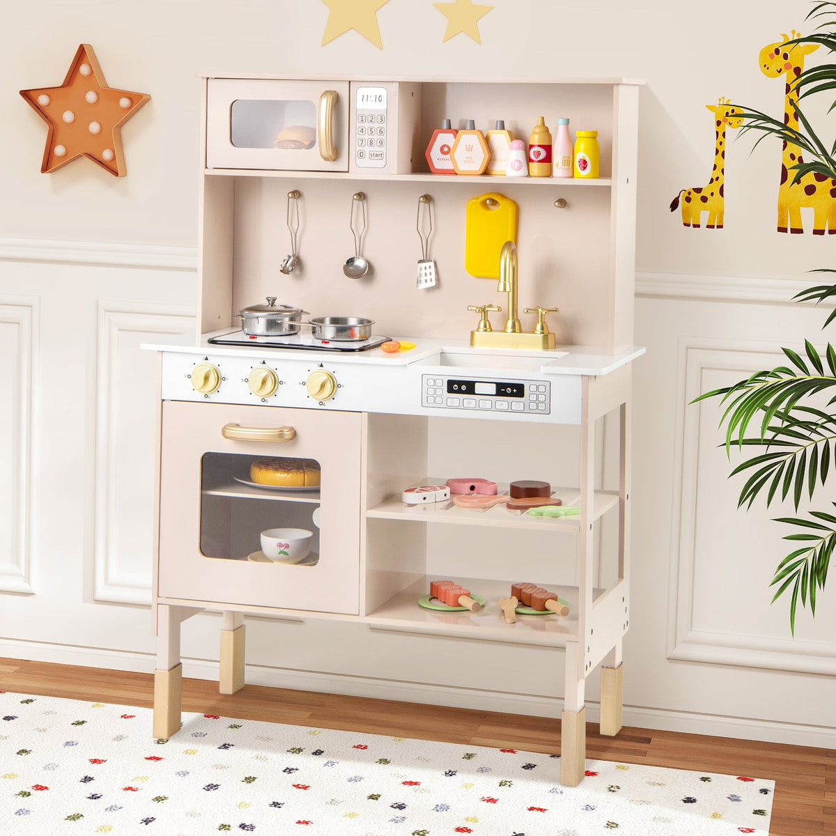 Play Kitchen height adjustable pink set with microwave, sink and utensils DirectDeals on Tampa Home & Garden Store