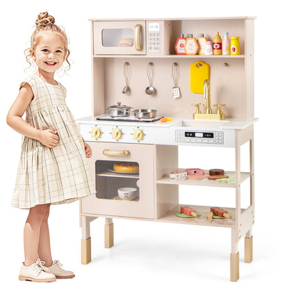 Play Kitchen Height Adjustable with Microwave and Lights-Pink kitchen with stove and sink on Tampa Home & Garden Store