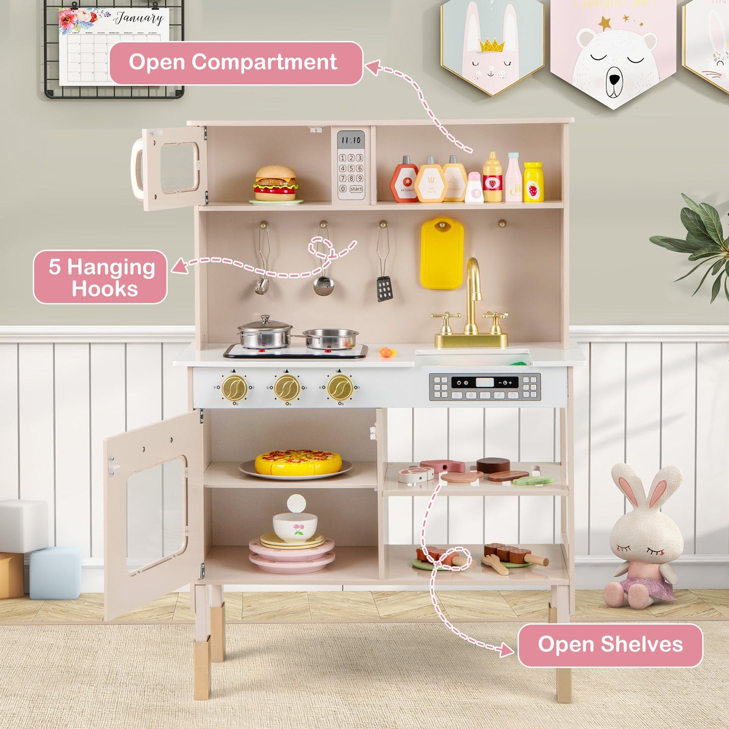 Play Kitchen Height Adjustable Pink with Microwave and Lights and Sounds by DirectDeals on Tampa Home & Garden Store