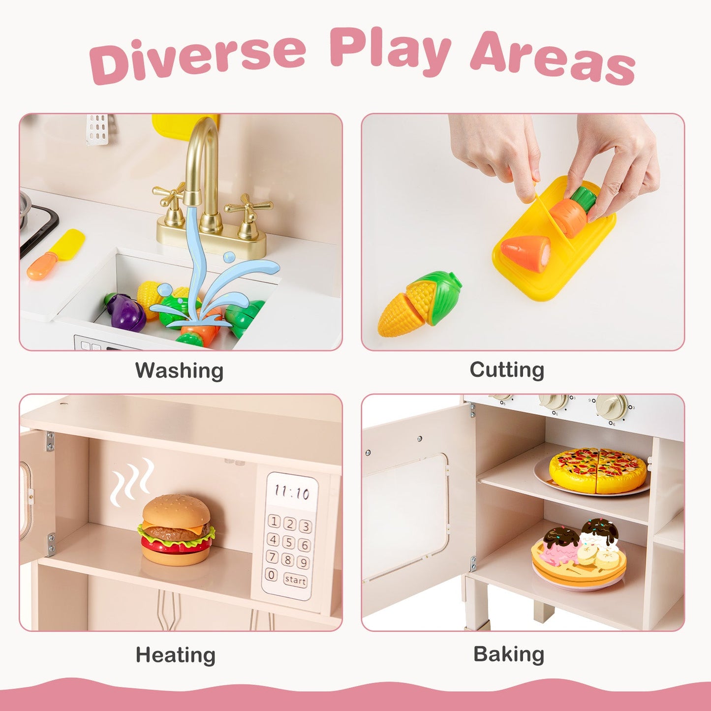 Play Kitchen height adjustable pink toy with microwave and lights by DirectDeals on Tampa Home & Garden Store