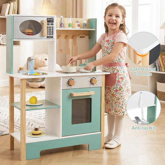 Play Kitchen Wooden Toy Kitchen Playset with Chalkboard Birthday Gift for Kids Aged 3 + - Tampa Home & Garden Store