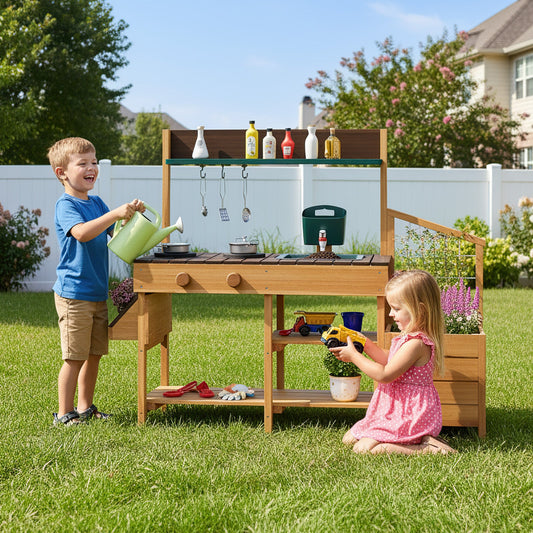 Play Kitchen for Kids Wooden Toy Kitchen Playset Pretend Mud Kitchen - Tampa Home & Garden Store
