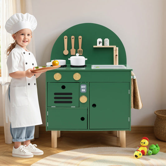 Play Kitchen for Kids Wooden Kitchen Playset with Stoves Faucet Sink Microwave and Oven - Tampa Home & Garden Store