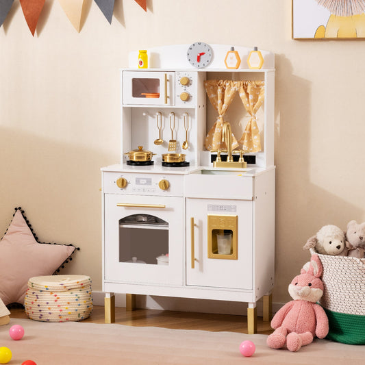 Play Kitchen for Kids Wooden Chef Pretend Playset with 3 Adjustable Heights Microwave - Tampa Home & Garden Store