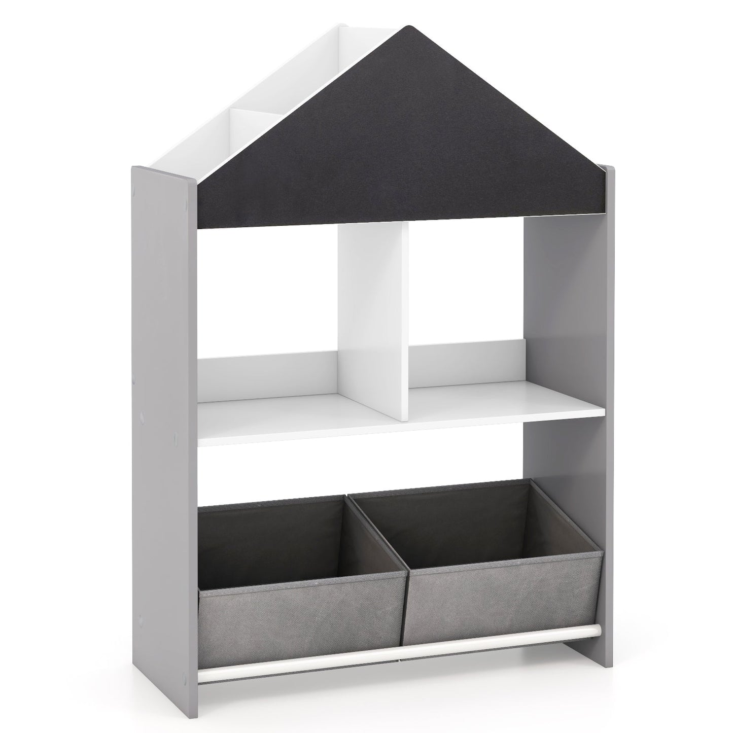 Playhouse Kids Bookshelf with Chalkboard and Whiteboard for 3-6 Years