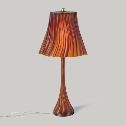 Pleat lamp with flowing silk pleated orange-red shade on glass stem on Tampa Home & Garden Store