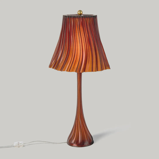 Pleat lamp with flowing silk pleated orange-red shade on glass stem on Tampa Home & Garden Store