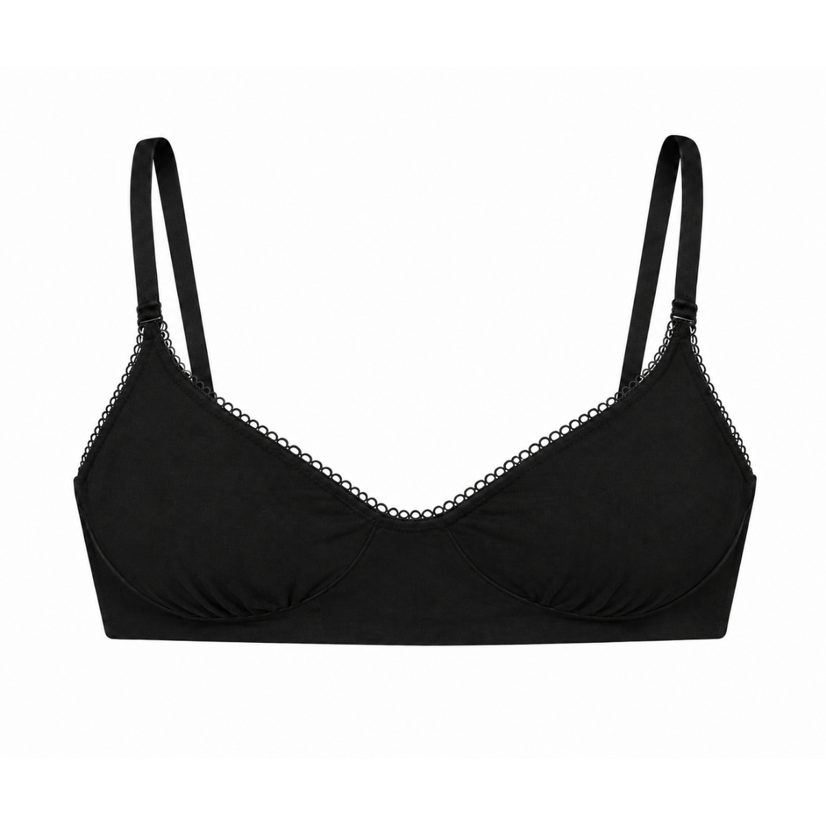 Wireless Plunge Bralette Net Positive organic cotton black bra with decorative loop trim on Tampa Home & Garden Store