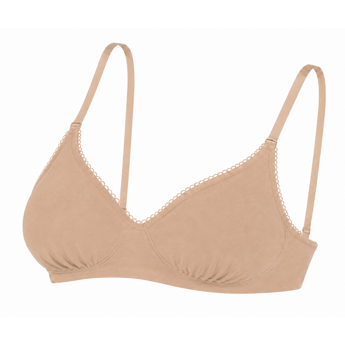 Wireless Plunge Bralette Net Positive, organic cotton nude color with scalloped edge trim on Tampa Home & Garden Store