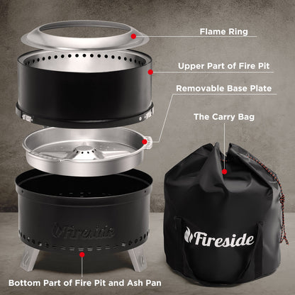 Pluto R19-PG Smokeless Outdoor Fire Pit -  Painted Black - Tampa Home & Garden Store