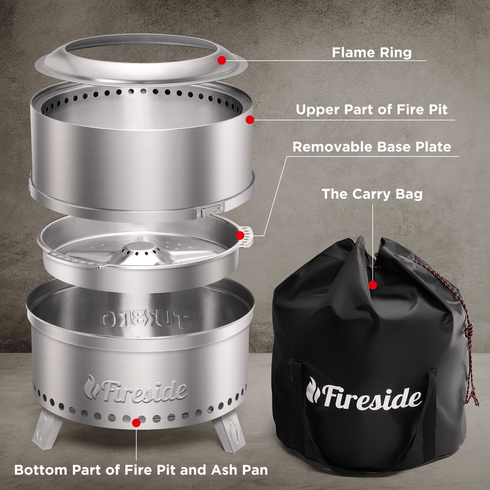 Pluto R19-SS Smokeless Outdoor Fire Pit -  Stainless Steel - Tampa Home & Garden Store