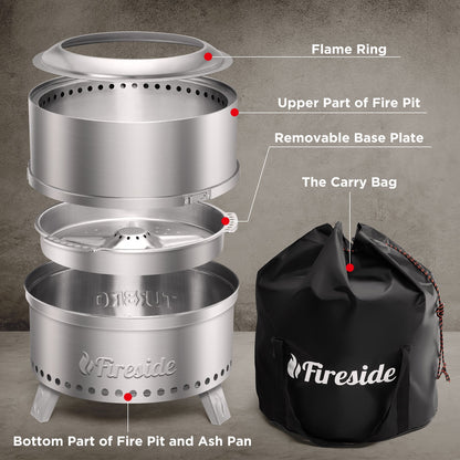 Pluto R19-SS Smokeless Outdoor Fire Pit -  Stainless Steel - Tampa Home & Garden Store