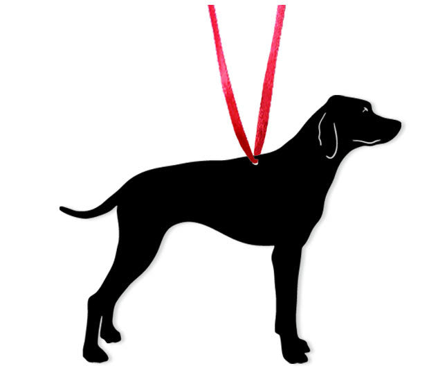 Pointer Plant Stake silhouette in black with a red ribbon hanger by Rustica Ornamentals on Tampa Home & Garden Store