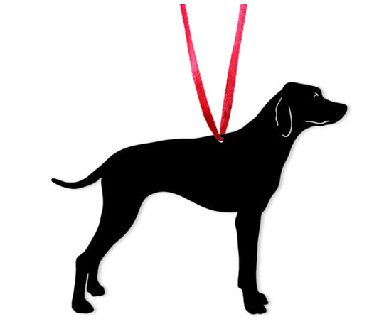Pointer Plant Stake silhouette in black with a red ribbon hanger by Rustica Ornamentals on Tampa Home & Garden Store