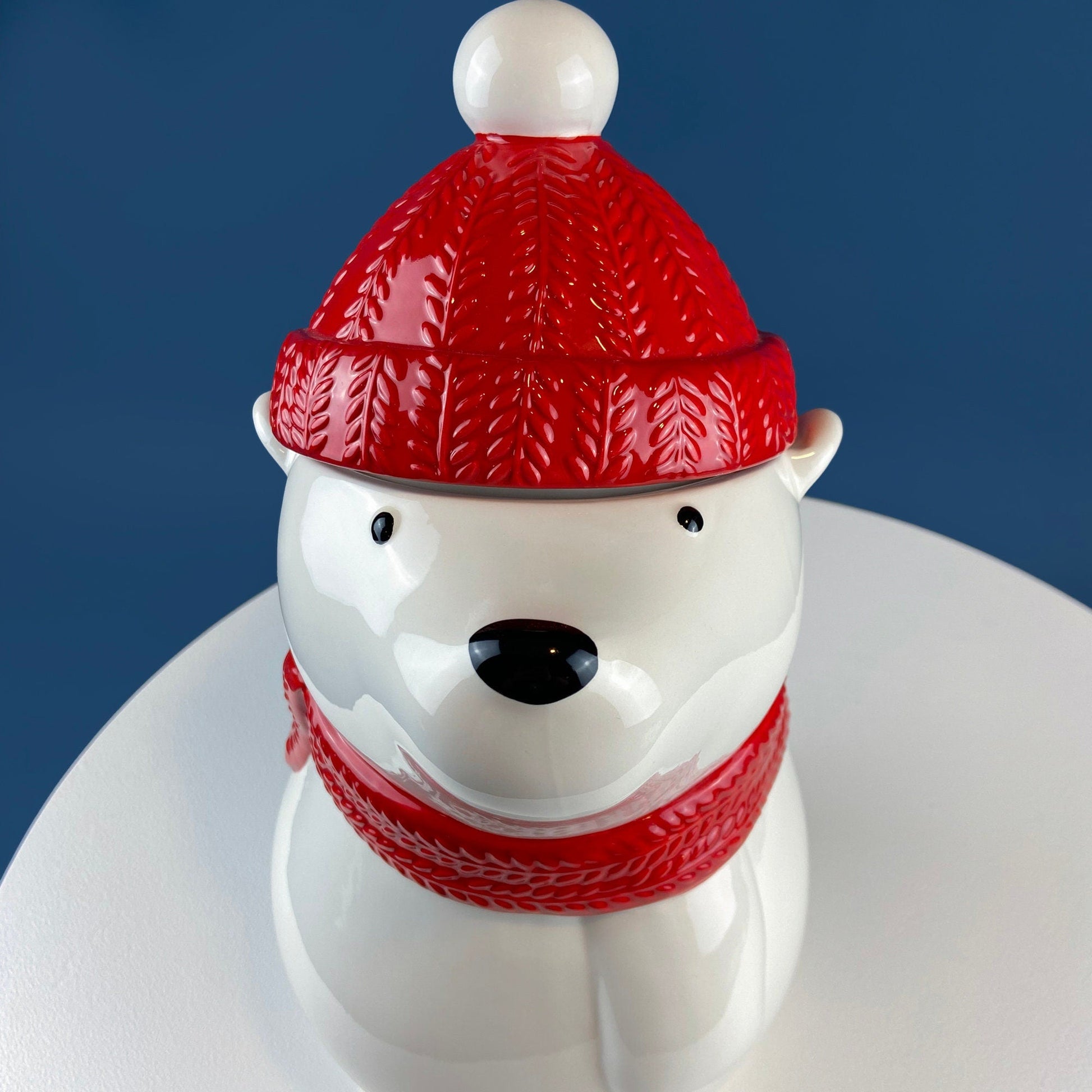 Polar Bear in Red Hat Cookie Jar. Cute, Animal Themed Kitchen Storage Canister or Kids' Room Decor. Holiday Dining Room Decor. - Tampa Home & Garden Store