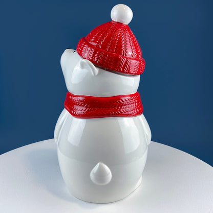 Polar Bear in Red Hat Cookie Jar. Cute, Animal Themed Kitchen Storage Canister or Kids' Room Decor. Holiday Dining Room Decor. - Tampa Home & Garden Store