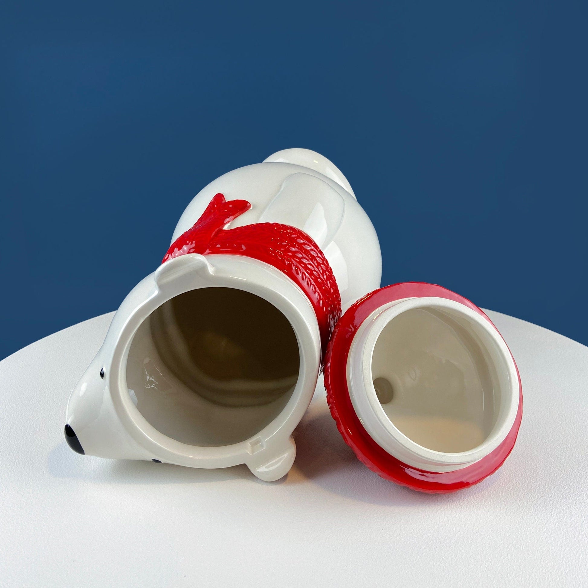 Polar Bear in Red Hat Cookie Jar. Cute, Animal Themed Kitchen Storage Canister or Kids' Room Decor. Holiday Dining Room Decor. - Tampa Home & Garden Store