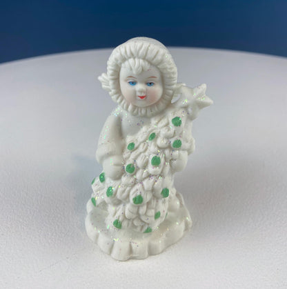 Polar Pals Playing in Snow Under Lit Christmas Tree. 3 White Porcelain Cupid Figurines Celebrating Friendship. Kids Room. Night Light. - Tampa Home & Garden Store