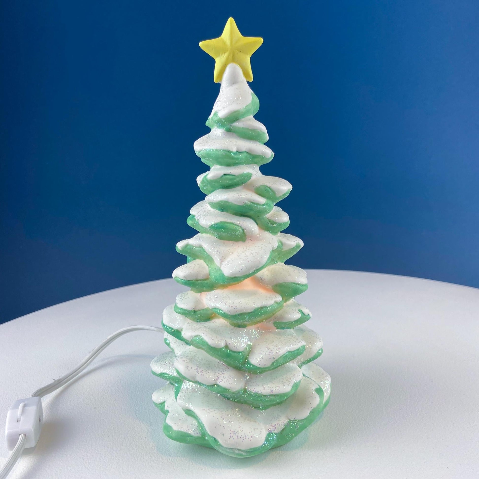 Polar Pals Playing in Snow Under Lit Christmas Tree. 3 White Porcelain Cupid Figurines Celebrating Friendship. Kids Room. Night Light. - Tampa Home & Garden Store