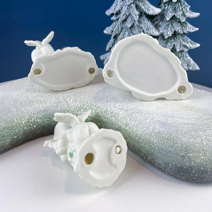 Polar Pals Playing in Snow Under Lit Christmas Tree. 3 White Porcelain Cupid Figurines Celebrating Friendship. Kids Room. Night Light. - Tampa Home & Garden Store