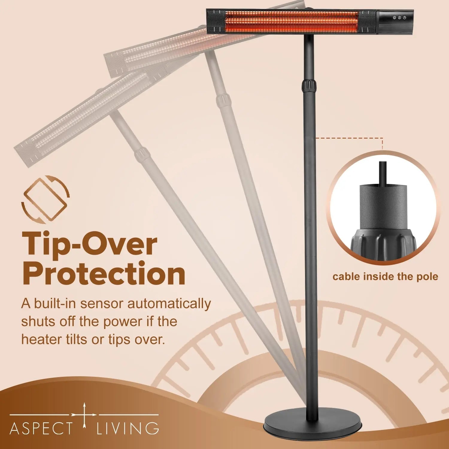 Pole mounted patio heater by Fire Sense/Balkene Home, black with red element, protected on Tampa Home & Garden Store
