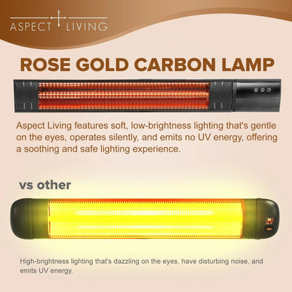 Pole Mounted Electric Patio Heater Fire Sense/Balkene Home with rose gold carbon lamp, black housing on Tampa Home & Garden Store