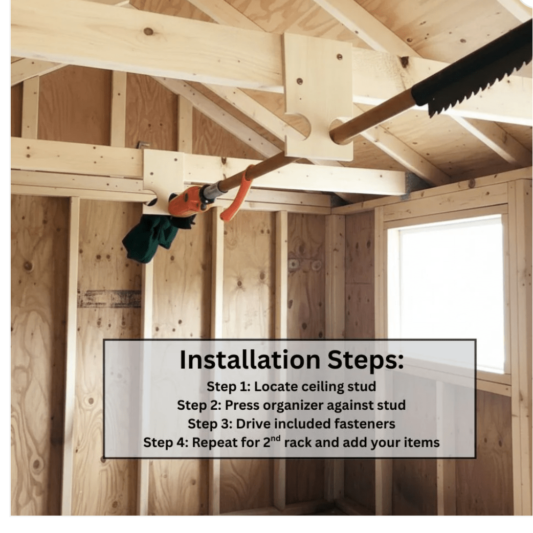 Pole Saw & Pool Skimmer Organizer – Shed Storage Hook for Long Tools - Tampa Home & Garden Store