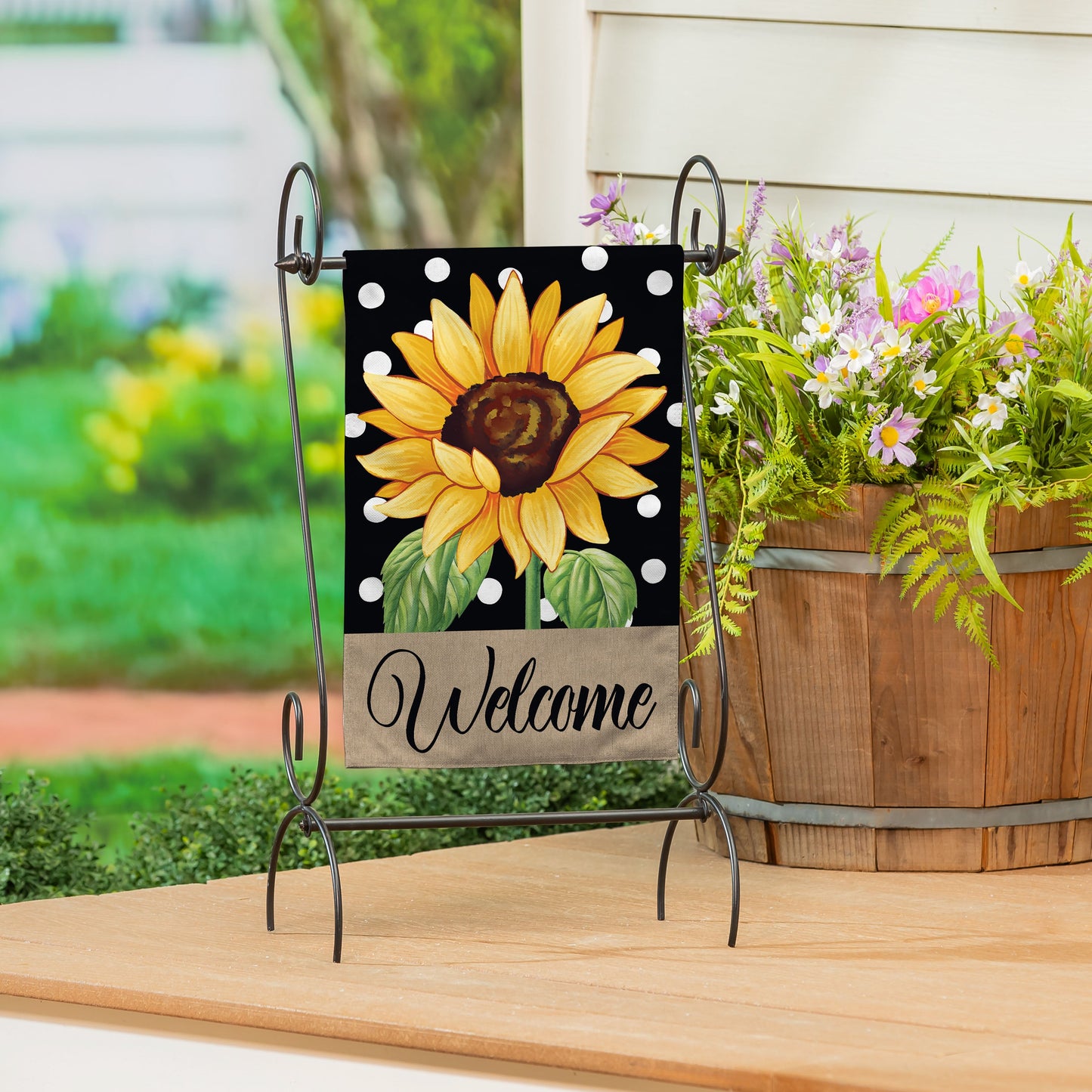 Polka Dot Sunflower Burlap Garden Flag - Tampa Home & Garden Store