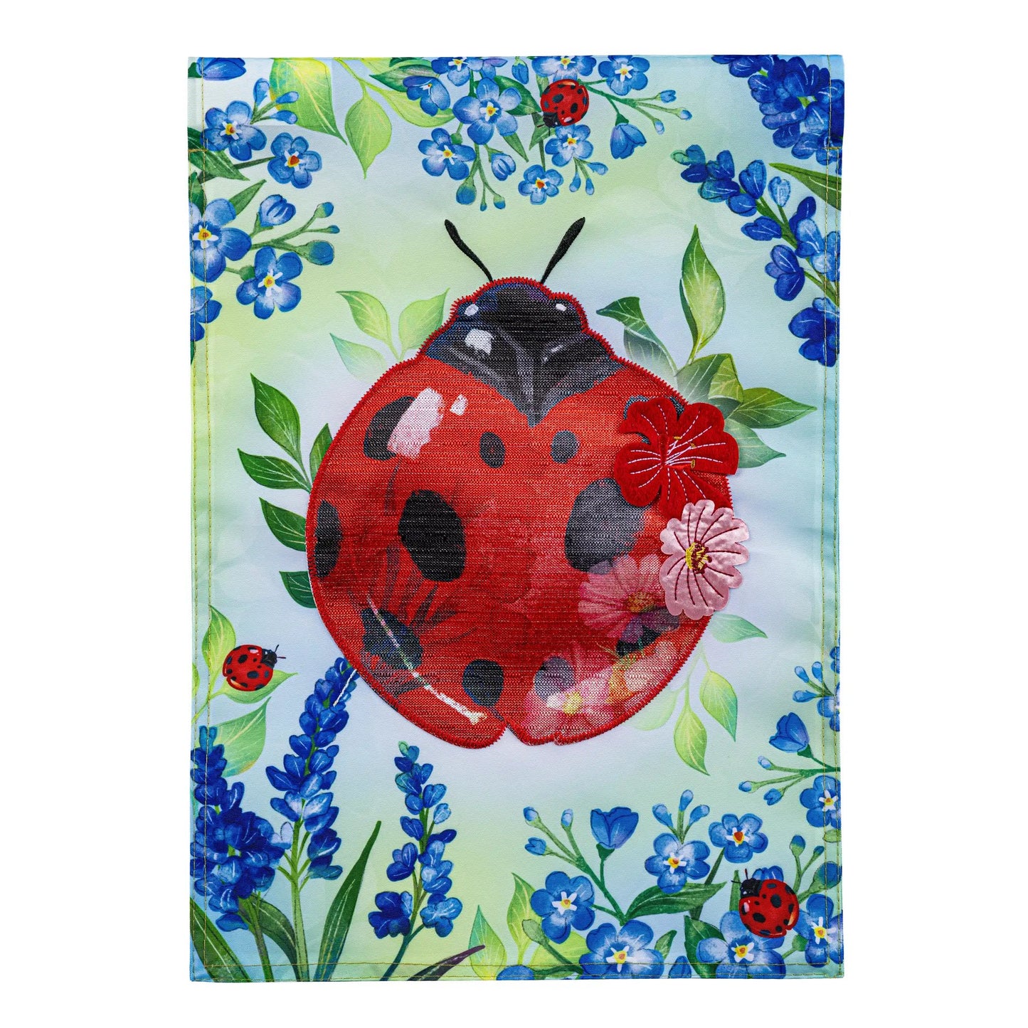 Pollinator Garden Blue Florals Ladybug Applique Garden Flag - Tampa Home & Garden Store