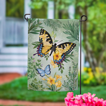 Pollinator Garden Green & Yellow Florals Monarch Butterfly Suede Garden Flag - Tampa Home & Garden Store