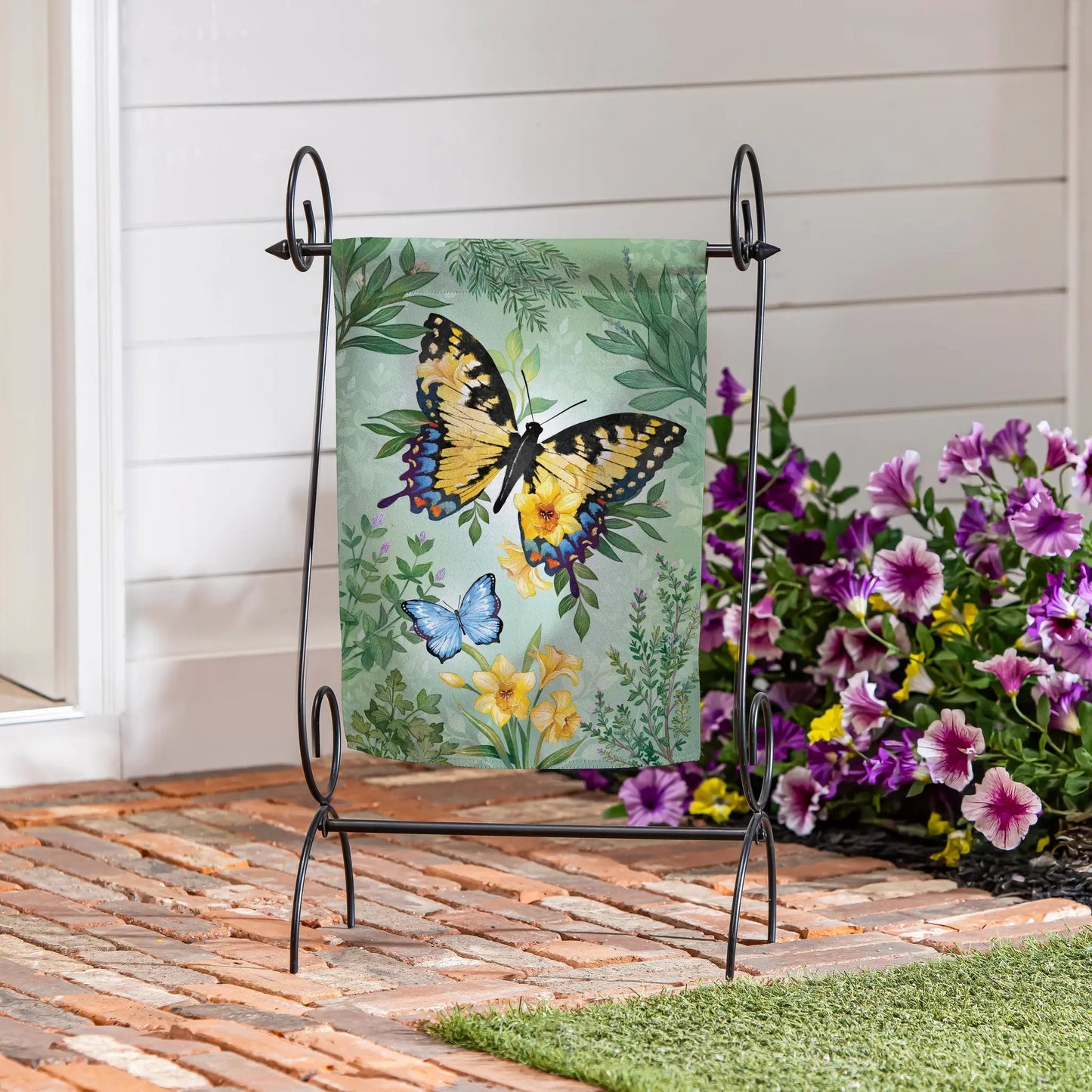 Pollinator Garden Green & Yellow Florals Monarch Butterfly Suede Garden Flag - Tampa Home & Garden Store