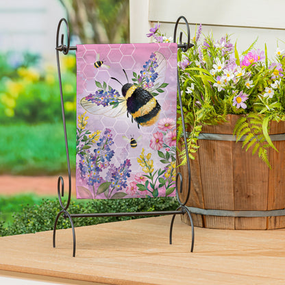 Pollinator Garden Pink Florals Bee Burlap Garden Flag - Tampa Home & Garden Store