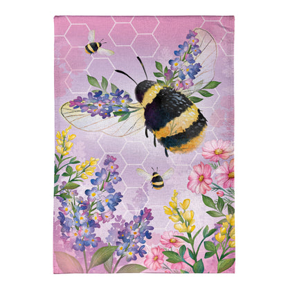 Pollinator Garden Pink Florals Bee Burlap Garden Flag - Tampa Home & Garden Store