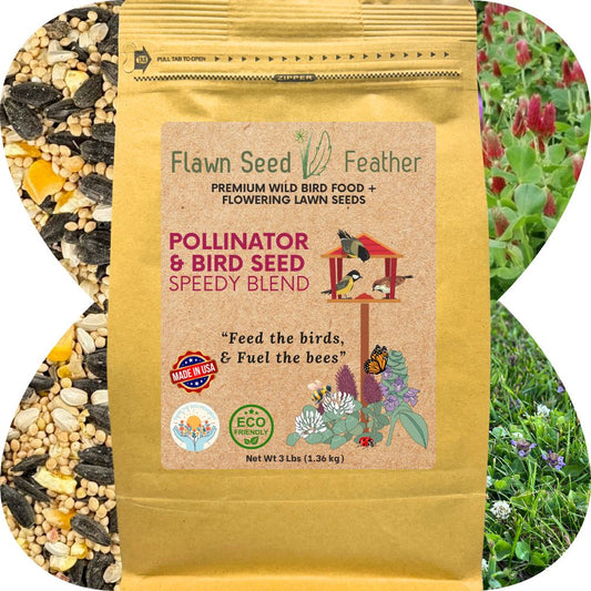 Pollinator & Bird Seed Speedy Blend by Flawn Seed Kits in a natural brown paper bag on Tampa Home & Garden Store
